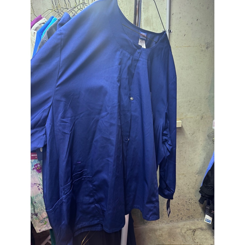 Cherokee Workwear Scrub Jacket Royal Blue Snap Front Long Sleeve Womens 4XL